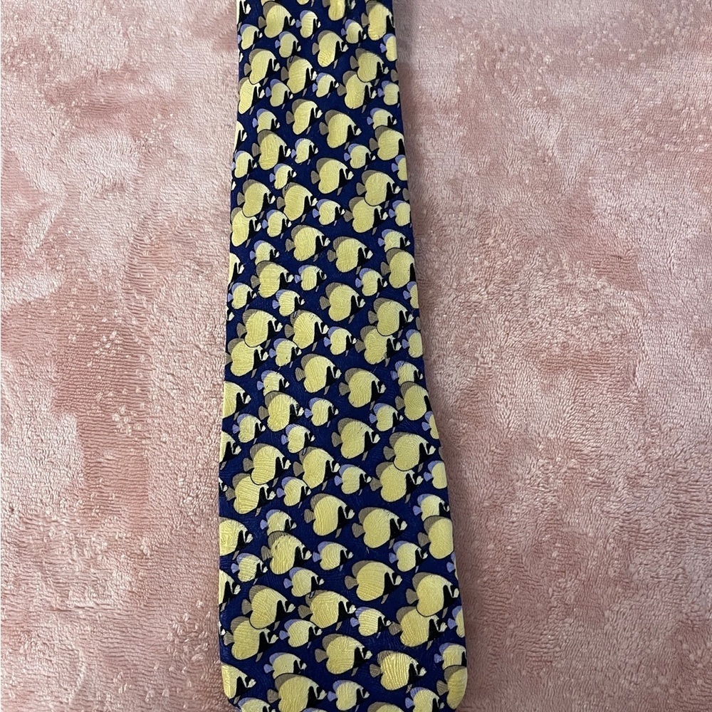 Navy and Yellow Patterned Men's Tie - Picture 2 of 7